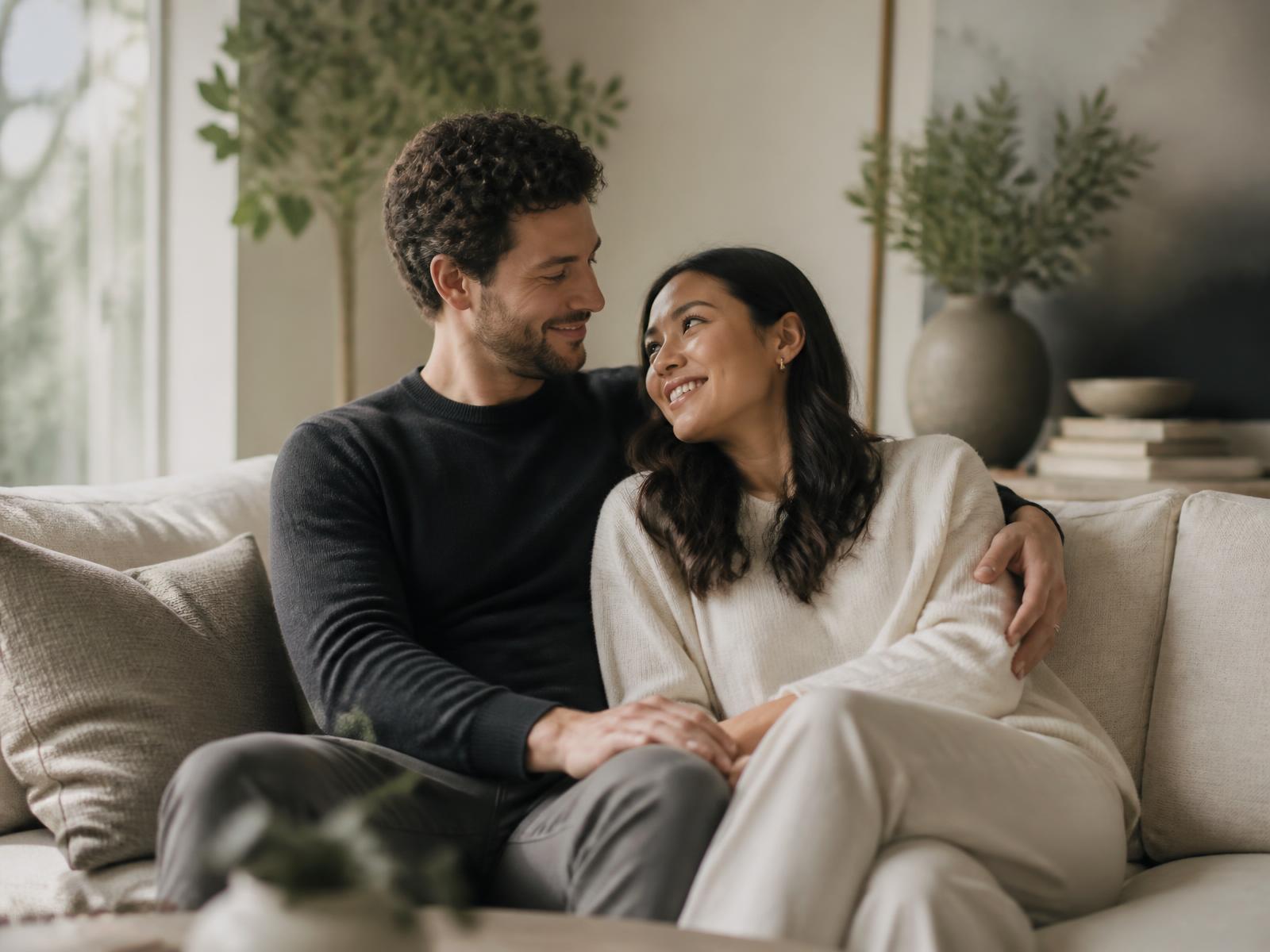 Hopeful couple in soft natural light